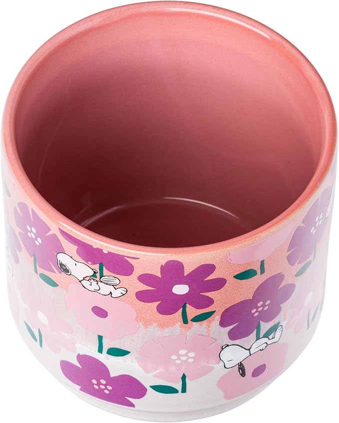 Silver Buffalo Peanuts 4'' Snoopy Flower Pattern Reactive Glaze Ceramic Planter Pot