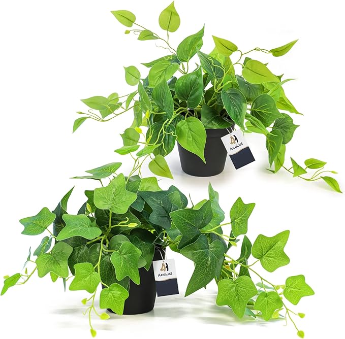 AceList 2 Pack Faux Plants Indoor, Realistic Fake Ivy Fake Plants Potted Plants Artificial Decor, Artificial Plants for Home Decor