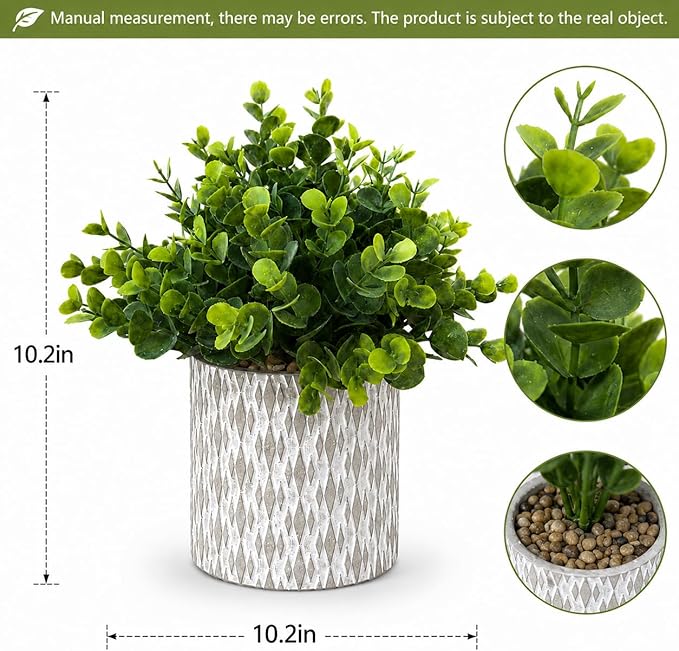 Set of 3 Artificial Potted Plants, Faux Eucalyptus Lavender and Tea Tree Greenery in Cement Pots, Small Fake Plants for Shelf Bathroom Office Desk Decor