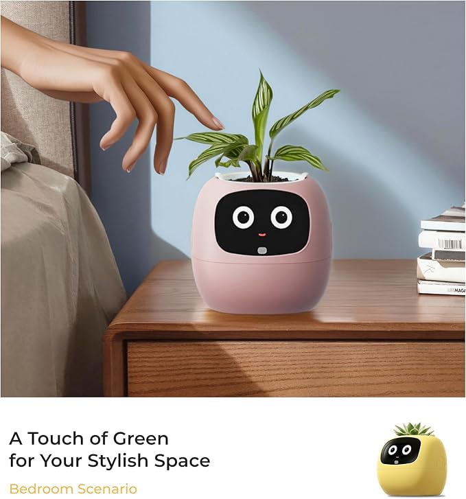 Smart Pet Planter, Smart Plant Pot, With Artificial Intelligence, Time Weather Display, And Multiple Expressions Animation,Lovely Plant Companion, For Desktop Decoration, Gifts,Plant-Free (Blush)