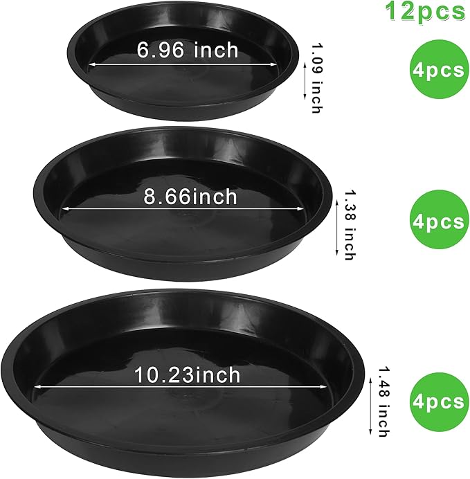 PeoMev 12Pack Plant Saucer - 8 10 12 Inch Plant Tray Round Plastic Plant Drip Trays for Indoor Outdoor Garden Plants, Collects Flower Pot Drainage and Excess Water