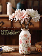Vintage Flora Ceramic Vase Set, Retro Rustic Cute Vase Gift, Art Decorative Vase for Your Home, Kitchen, Bedroom, Office, Living Room, Bathroom, & Shelf Centerpiece Table Decorations