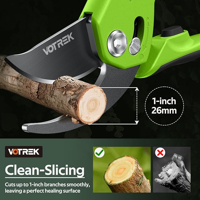 VOTREK® Pruning Shears for Gardening, [Patented Stepless Handle Opening] - Garden Clippers with Ultra-Sharp SK5 Steel for Weak Hand, Universal Fit for All Hand Sizes, Effortlessly Cuts 1-Inch Branches