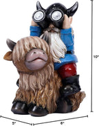 Joint Honglin Garden Gnome Statues Resin Gnome Sitting on Highland Cow Solar LED Lights Outdoor Telescope Gnome Decorations