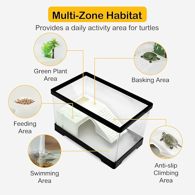 XLarge Turtle Tank Kit,All In One Red Eared Slider Aquarium,PC Aquatic for Baby Tortoise,Fishes and Amphibians, Includes Silent Filter,Filter Plates,UVB Lamp,Bulb,Plants,Stone,Basking Platform