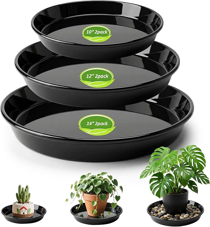PeoMev 6PCS Plant Trays for Pots - 10 12 14 Inch Plant Saucer Round Plastic Plant Water Catcher Tray for Indoor Outdoor Garden Plants