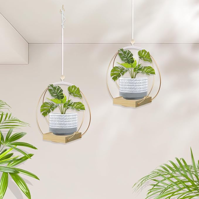hismocal Hanging Planter for Indoor Plants, Plant Hanger with Sturdy Wood Base,Modern Boho Macrame Plant Hanger,Wall Ceiling Window Stands(Plants/Pots Not Included)