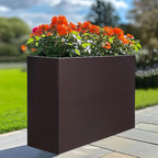 BAYN Metal Rectangular Planter Box Tall Planters for Outdoor Plants Modern Heavy Duty with Drainage Holes for Outside Indoor Patio Deck - Brown, 32”x 12”x 24”