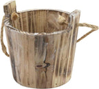 MY MIRONEY 20 OZ Plant Pots, Vintage Wooden Barrel Planter - Solid Rustic Garden Flower Pot with Metal Handles & Frame for Indoor Planter, Office Home Decor, Garden Home Plants, 5.12" x 3.82"