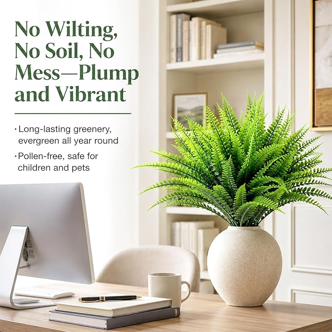 MAQIHAN 10 Pcs Fake Fern - Artificial Ferns for Outdoors - Faux Ferns for Outdoor Planter Large Outdoor Patio Decor Boston Fern Artificial Plants Faux Greenery Porch Decor