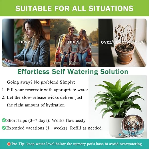 GreenShip 4 Pack Self Watering Planter Insert, Wick Spikes for Plants, Patented Plant Wicks for Self Watering, Plant Stakes for Indoor Outdoor Plants,Vacation Use(Medium for Height 12"-17" Planter)