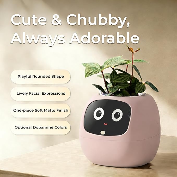 Smart Pet Planter, Smart Plant Pot, With Artificial Intelligence, Time Weather Display, And Multiple Expressions Animation,Lovely Plant Companion, For Desktop Decoration, Gifts,Plant-Free (Blush)
