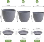 WSMKSZ 12/10/9 inch Large Plant Pots, 3 Pack Modern Decorative Plastic Planters with Drainage Holes and Saucer for House Garden Plants, Flower Pots for Indoor Outdoor Plants, Speckled Grey