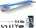 LONGRUN with lid Stainless Steel Waterfall Spillway, APP Control Multi-Color LED Light Outdoor Pool Fountain, Water Spillway Koi Pond Waterfalls Fountains Kit for Garden Patio Swimming Pool-35.4"
