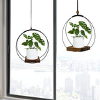hismocal 2 Pack Hanging Planter for Indoor Plants, Black Plant Hanger with Sturdy Wood Base, Modern Boho Macrame Hanger, Wall Ceiling Window Planter (Plants/Pots Not Included)