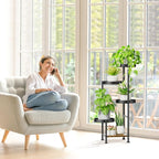 Plant Stand Indoor Outdoor, 5 Tier Metal Flower Pot Shelf Holder Clearance, Tall Corner Rack for Multiple Plants, Modern Organizer Display for Patio Orchid Office Porch Living Room Garden, Black