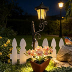 Solar Floor Lamps with Planter (2-in-1 Design), Solar Lamp Post Light with Planter with Posts, Ground Stakes, Planters, & Wall Mount Hardware, Outdoor Lights for Patio, Porch, Deck, Yard (Brown)