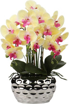 Briful Orchids Artificial Flowers 18" Orange Phalaenopsis Orchid with Silver Ceramic Pots Real Touch Faux Orchid Plant for Home Office Bathroom Living Room Wedding Decoration