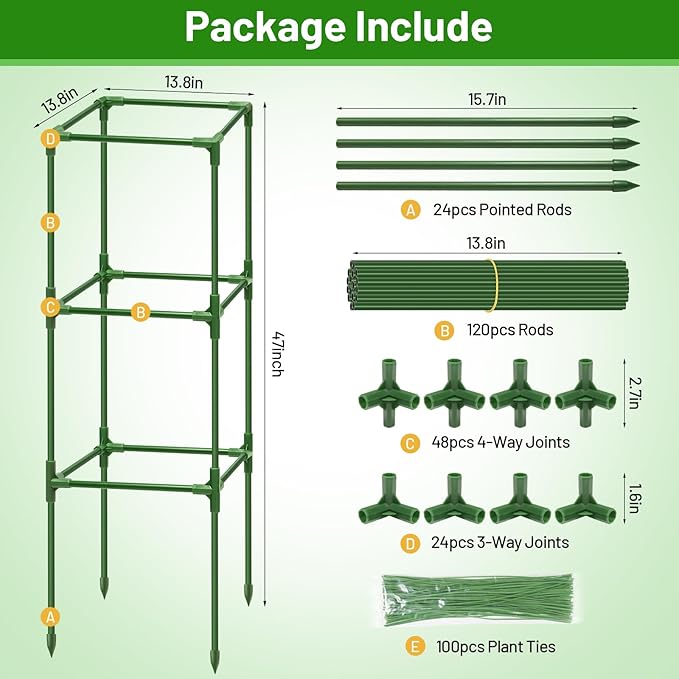 Legigo 6 Pack Square Tomato Cages- 45 Inch Heavy Duty Tomato Trellis for Climbing Plants Outdoor, Tomato Plant Support Stakes Cage Garden Trellis for Garden Raised Garden Bed Cucumbers Vegetables