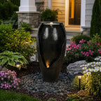Floor Standing Resin Water Fountain Indoor Large Black Vase Water Feature with LED Light for Home Decor (Black)