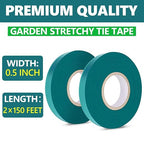 Easytle 2 Pack x 150 ft Stretch Tie Tape Roll, 1/2" Garden Tie Tape, Thick Sturdy Plant Ribbon Garden Green Vinyl Stake Gardening Tools for Indoor Outdoor Patio Plant Use