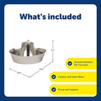 PetSafe Seaside Stainless Steel Cat & Dog Fountain, 60 Oz Water Capacity - 2 Water Filters & 1 Pump Included, Soothing Flow for Pets, Scratch-and Rust-Resistant Material - Quiet Motor