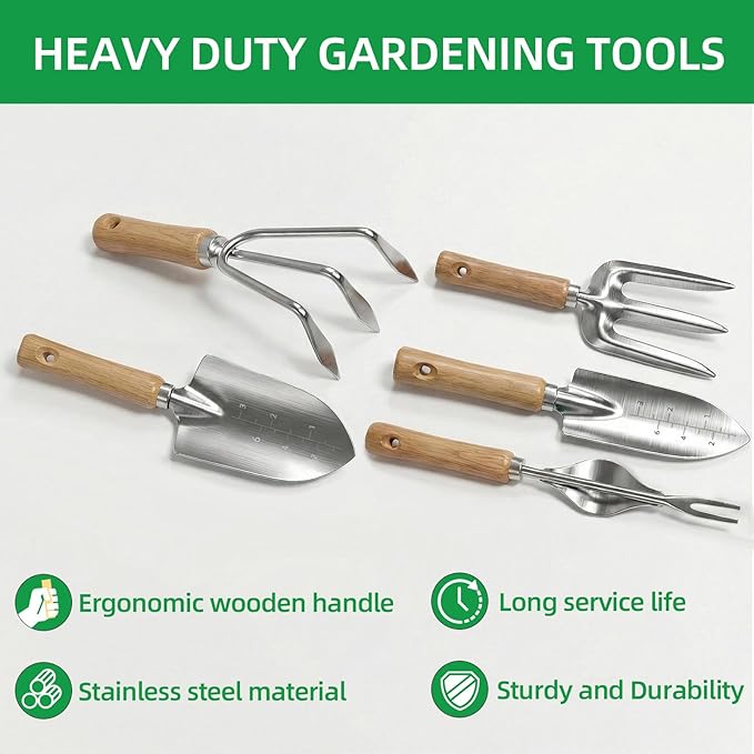 Gardening Tools 10 Pack Heavy Duty Rust-Proof Garden Tool Set with Organizer Tote Bag,Sturdy Repotting Mat,Gardening Gifts for Women Mom(Green)