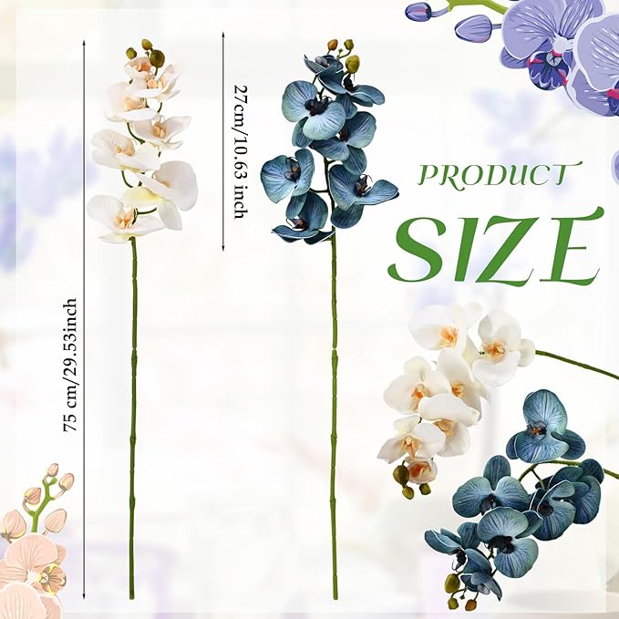 Chuangdi 2 Pcs Artificial Phalaenopsis with Suction Cups Terrarium Plant Decoration Reptile Habitat Plant Decor for Hermit Crab Lizards Geckos Snake(Teal Blue,White,Classical)