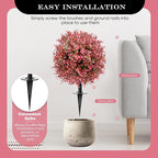 Artificial Topiary Bushes for Outdoors with Spike, Boxwood Ball Fake Shrubs UV Resistant Faux Plants for Indoor Outdoor Fall Thanksgiving Halloween Decor (Red Eucalyptus)