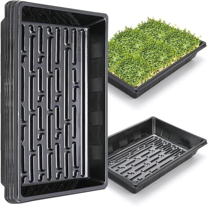Sckee Upgraded 50 Pack Plant Growing Trays Seed Starting Tray Microgreens Growing Trays Seedling Plant Germination Starter Tray Transplant Fodder Flats, No Holes, No Leakage, Reusable (1017)