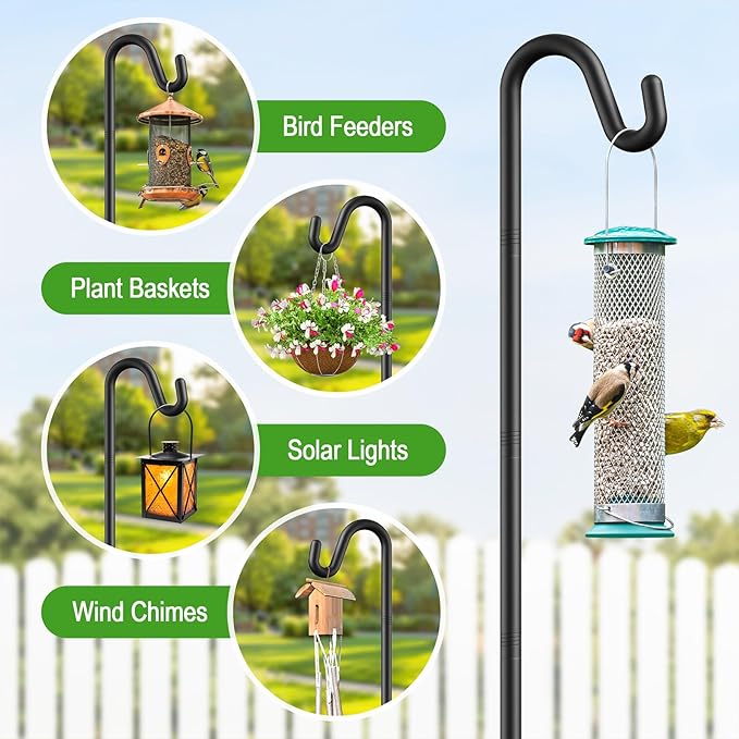 92" Heavy Duty Bird Feeder Pole, Height Adjustable Shepherds Hook for Outdoor - 5-Prong Bird Feeder Hanger, Rust-Proof Hanger for Plants, Wind Chimes, Hummingbird Feeders & Wedding Decor