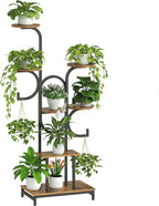 HOOBRO Plant Stand Indoor with Grow Lights, 63" Corner Plant Stand for Indoor Plants, 7 Tiered Metal Corner Shelf with 2 Hanging Basket Spots, for Home, Living Room, Rustic Brown and Black BF12DHJ01