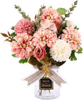 CEWOR Fake Flowers in Vase, Artificial Flowers with Vase Faux Silk Floral Arrangement Table Centerpieces Decor for Home Office Dining Farmhouse Coffee Table Living Room Bathroom Plant Decor (Pink)