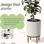 Veradek Demi Series Round Planter w/Stand for Porch/Patio | Durable Plastic-Stone Composite & Wooden Stand | Modern Décor for Tall Plants, Flowers