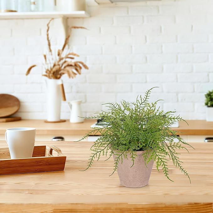 Artificial Fern Potted Plant, 9" Small Fake Plants in Pot, Faux Lace Fern Plant Greenery for Home Office Farmhouse Living Room Bathroom Kitchen Tabletop Desk Shelf Decoration