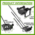 Lineware 9-Inch Lawn Aerator,Heavy Duty Push Spike Aerator with 2 Wheels,Aerator Lawn Tool with Steel Handle, Manual Aerator Lawn Tool with Foam Armrests, Suitable for Lawn, Garden and Yard