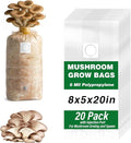 Mushroom Grow Bags, 20 Pack 6 Mil Polypropylene Mushroom Spawn Bag 8"x5"x20" 0.2 Micron Filter Patch, with Injection Port, Autoclavable Bags