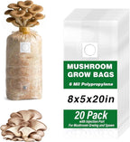 Mushroom Grow Bags, 20 Pack 6 Mil Polypropylene Mushroom Spawn Bag 8"x5"x20" 0.2 Micron Filter Patch, with Injection Port, Autoclavable Bags