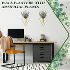 Jexine 4 Pcs Hanging Planters with Artificial Eucalyptus Metal Hanging Vase Indoor Plants Holder Modern Geometric Boho Bathroom Wall Decor for Living Room Home Office (Eucalyptus,Gold)