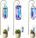 3 Pack Big Crystal Suncatcher Plant Stakes with Golden Trellis – AB Colored Prisms for Indoor Potted Plants, Rainbow Maker Garden Sun Catcher, Window Hanging Crystals for Home Outdoor Decor