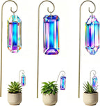 3 Pack Big Crystal Suncatcher Plant Stakes with Golden Trellis – AB Colored Prisms for Indoor Potted Plants, Rainbow Maker Garden Sun Catcher, Window Hanging Crystals for Home Outdoor Decor