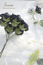 Floroom Artificial Flowers 50pcs Real Looking Navy Blue Foam Fake Roses with Stems for DIY Wedding Bouquets Bridal Shower Centerpieces Floral Arrangements Party Tables Home Decorations