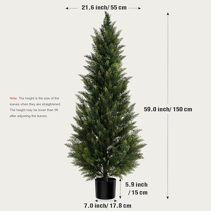 Outdoor Artificial Cedar Topiary Tree, Faux Evergreen Shrubs for Front Porch Decor, Lifelike Fake Bushes Plants for Home Living Room Front Door Decor (1, 5ft)