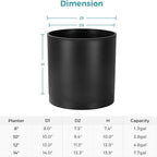 FaithLand 14-Inch Large Modern Cylinder Planter, Thick-Walled Plastic Plant Pot with Drainage Holes and Detachable Saucer, Matte Black, Ideal for Indoor & Outdoor Plants Flowers