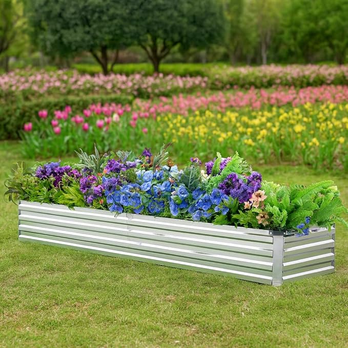 Meberam 2 Pack 6x1.5x1FT Galvanized Raised Garden Beds Kit Outdoor Metal Gardening Planter Box for Vegetable Elevated Flower Herbs,Silver