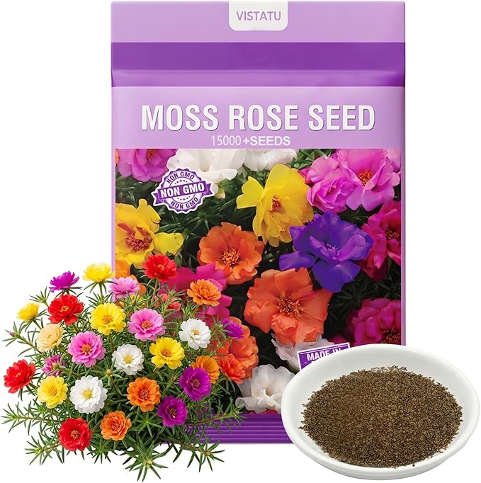 15000+ Portulaca Grandiflora Moss Rose Seeds Mixed Color Spreading for Planting Mexican Sun Rose Rock ROS Heat & Drought Tolerant Ground Cover Plant
