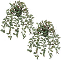 2 Pack Fake Hanging Plants for Shelf in Back Pot, Small Artificial Hanging Ivy Vine Plants Indoor Fake Potted Greenery Plant for Home Room Wall Tabletop Mantel Decor, Mimi Faux Peperomia Plant Set