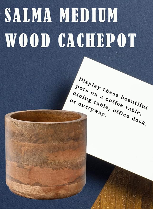 Serene Spaces Living Set of 6 Medium Mango Wood Cachepot, Natural Wooden Pot for Faux Flowers & Plants, Potted Indoor Plants, Home, Office, Restaurant Decor, Measures 6.5" Diameter & 6" Tall