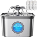 Stainless Steel Cat Water Fountain, 2.8L with 20dB Ultra-Quiet Pump- Ideal for Timid Pets, LED Water Level Window, Dishwasher Safe, 24/7 Circulation- Includes 3 Replacement Filters