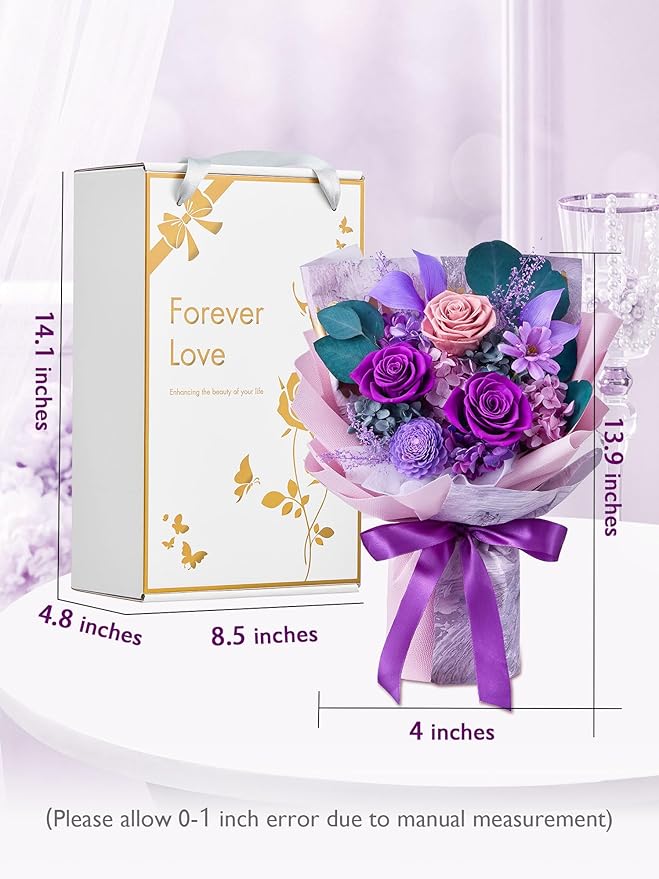 Eterfield Flowers for Delivery Prime, Mother's Day Forever Flowers Bouquet, Preserved Roses and Purple Flowers Birthday Gifts for Her Women Wife Mom Grandma Anniversary Valentines Day Christmas